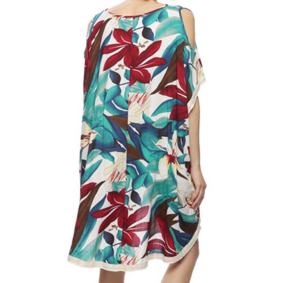 FLORAL PRINT COLD SHOULDER FLORAL TROPICAL COVERUP 37"X 32" - Picture 2 of 2